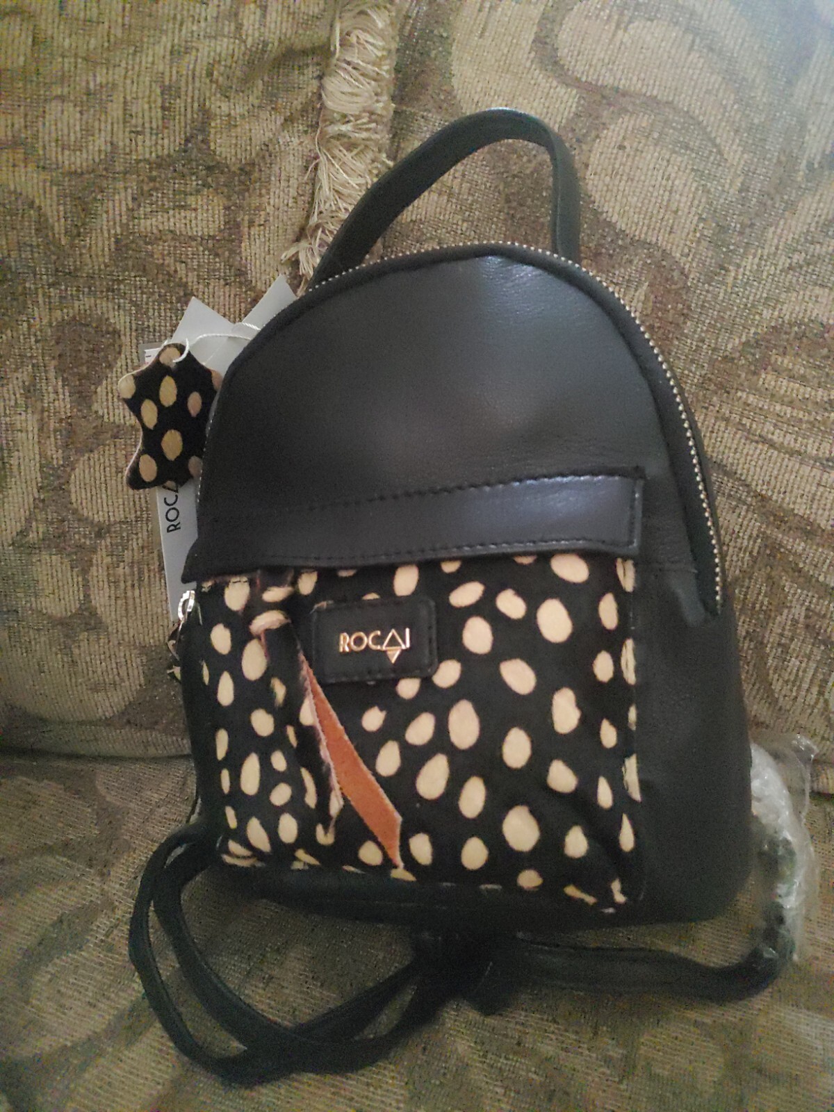 ROCAI Spain Leather Backpack Bag Purse Premium Collection Black and Fur NWT