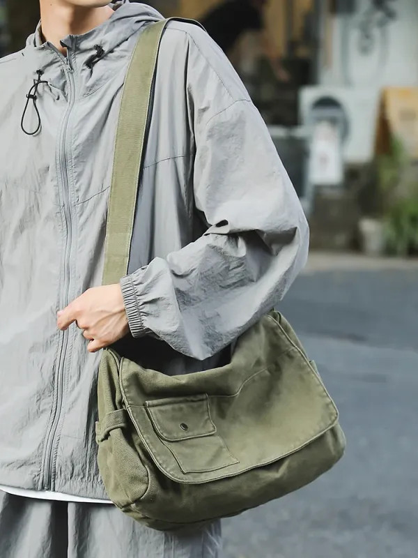 Casual Canvas Messenger Bag Large Capacity Adjustable Shoulder Crossbody