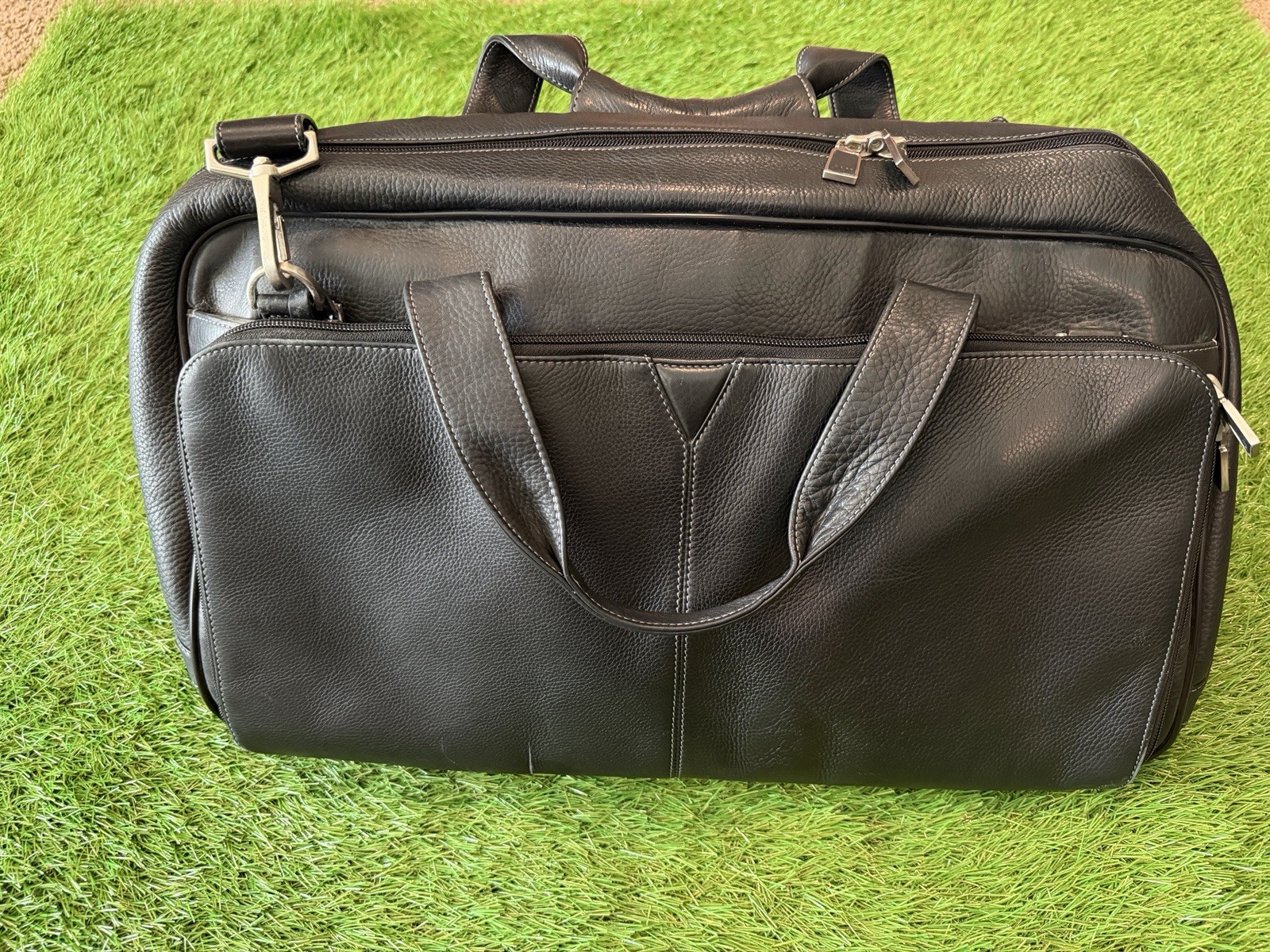 Johnston Murphy Leather Laptop Briefcase Expandable Messenger Business Bag XL