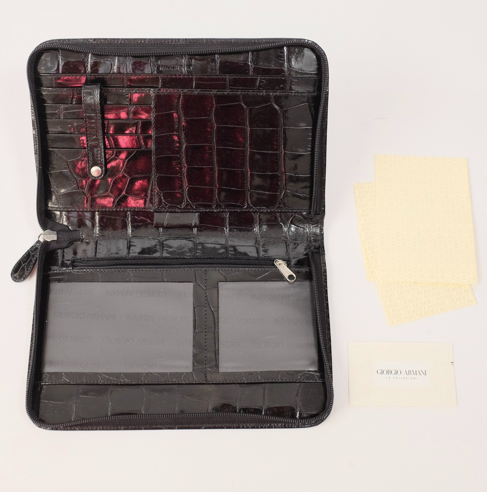 New Giorgio Armani crocodile alligator embossed travel portfolio bag