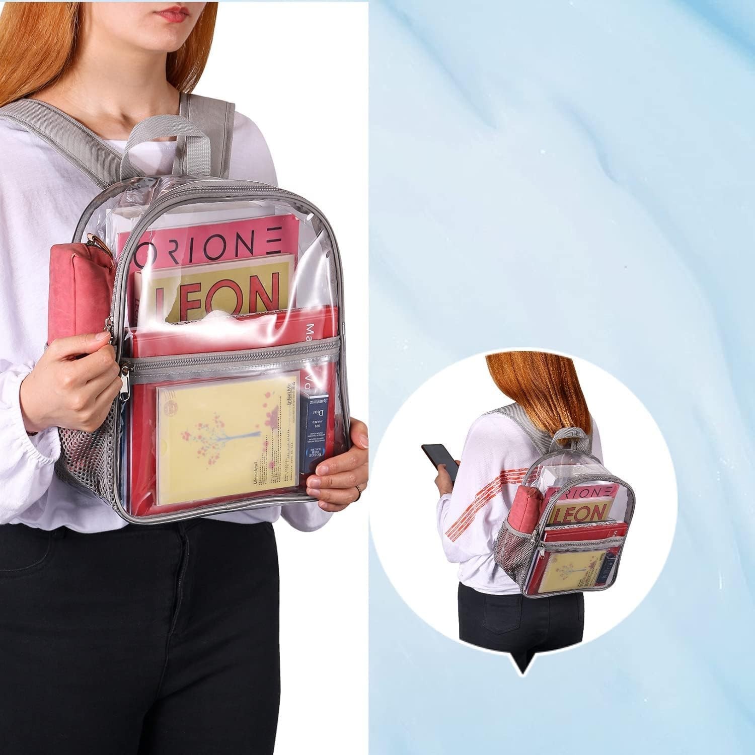 Comfortable Clear Daypack 12x6x12 – Waterproof and Stylish for Sports Events