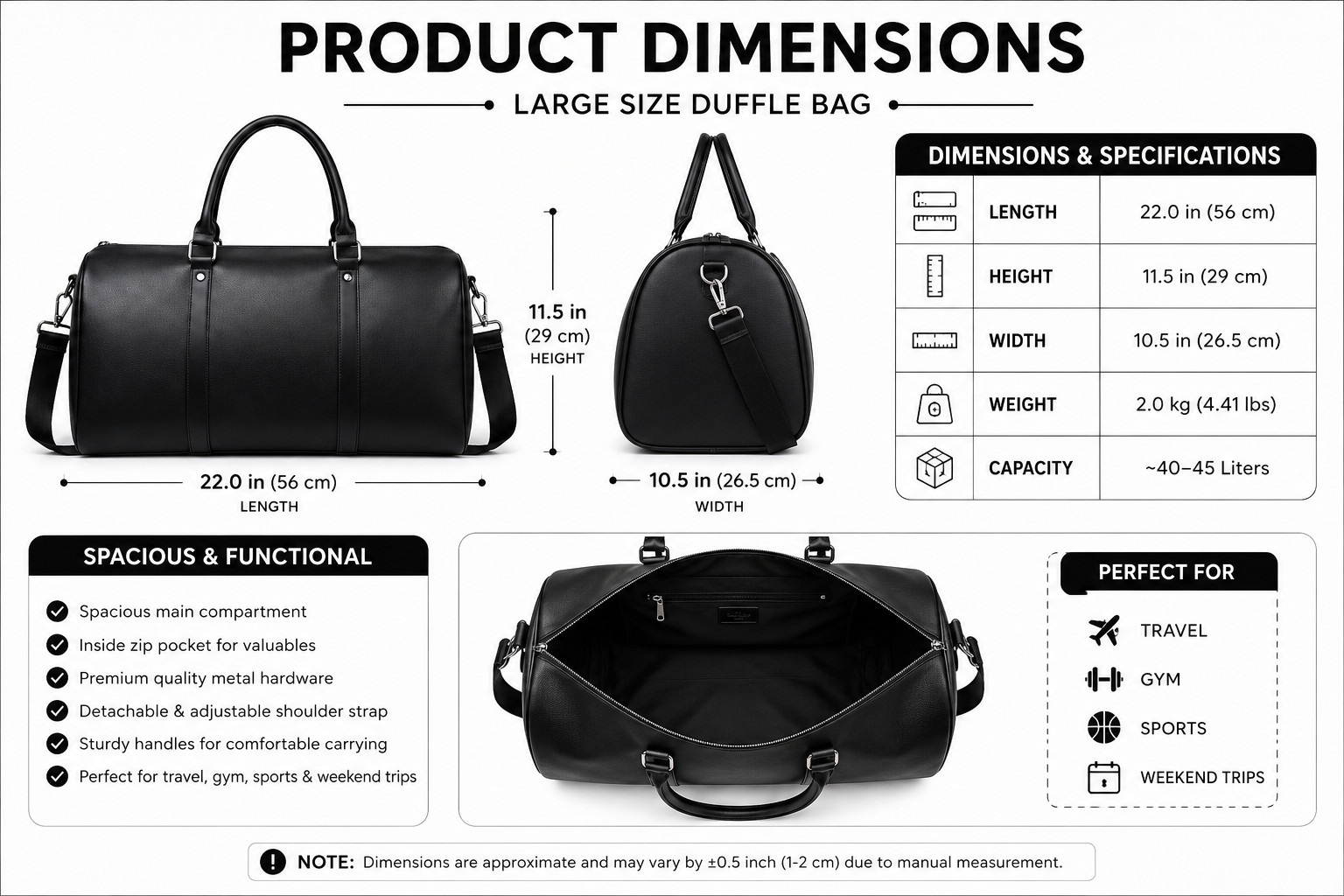 New Men Leather Duffel Travel Bag Carry On Gym Waterproof Leather Handbag