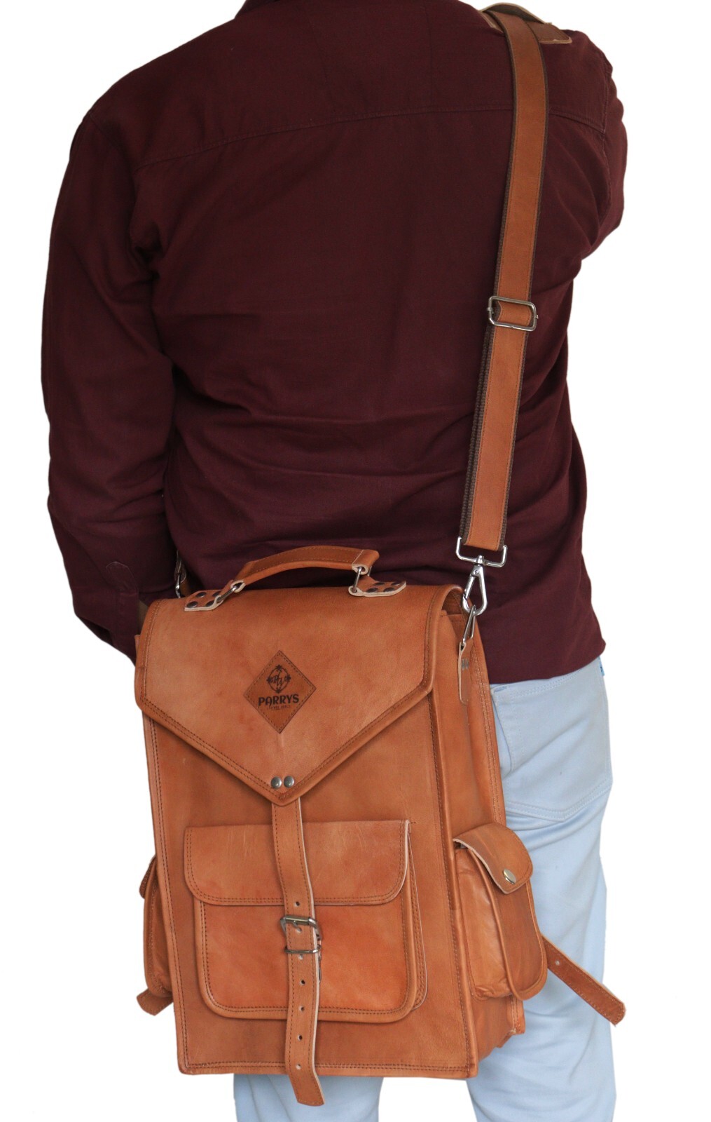 Vintage leather backpack Laptop Messenger Convertible Rucksack Sling Bag Unisex