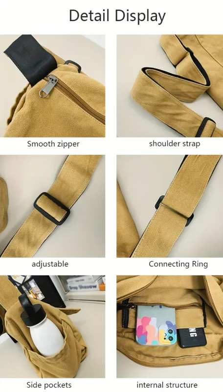 Casual Canvas Messenger Bag Large Capacity Adjustable Shoulder Crossbody