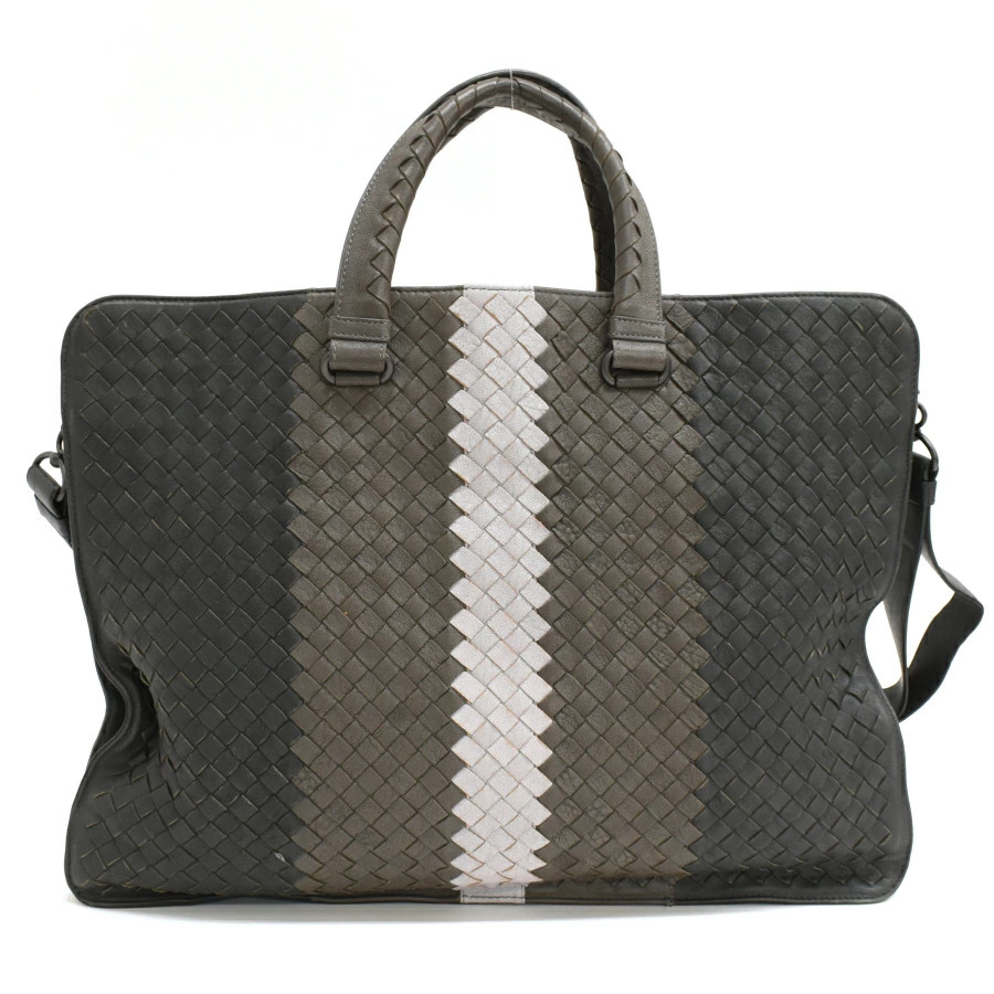 Bottega Veneta 2way briefcase business bag leather gray beige white intrecciato