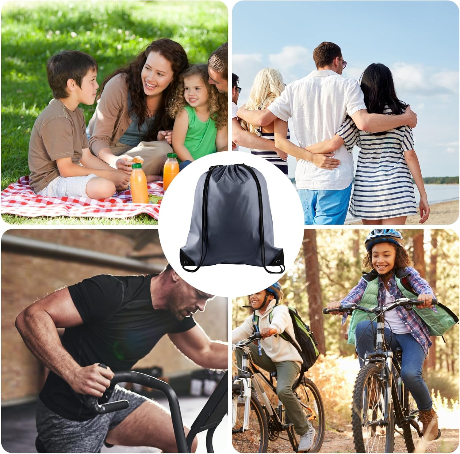 2 Pcs Gray Drawstring Backpacks, 40cm*34cm/15.7″*13.4″, Gym, Travel, Outdoor Act