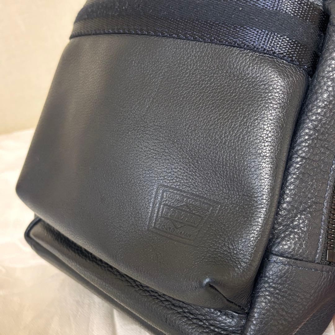 Authentic Porter DELIGHT Shoulder Bag Navy 6.8in x 13.4in Leather & Cotton Mens