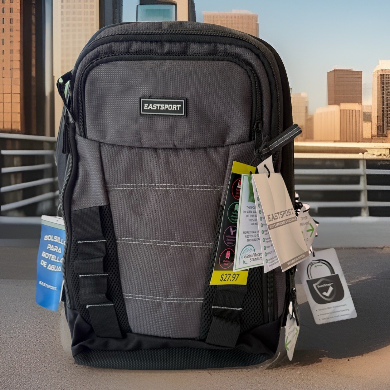 🆕Eastsport✨Unisex✨MVP EXPANDABLE Backpack✨Padded Tech & Bottle Pocket✨SureSnap