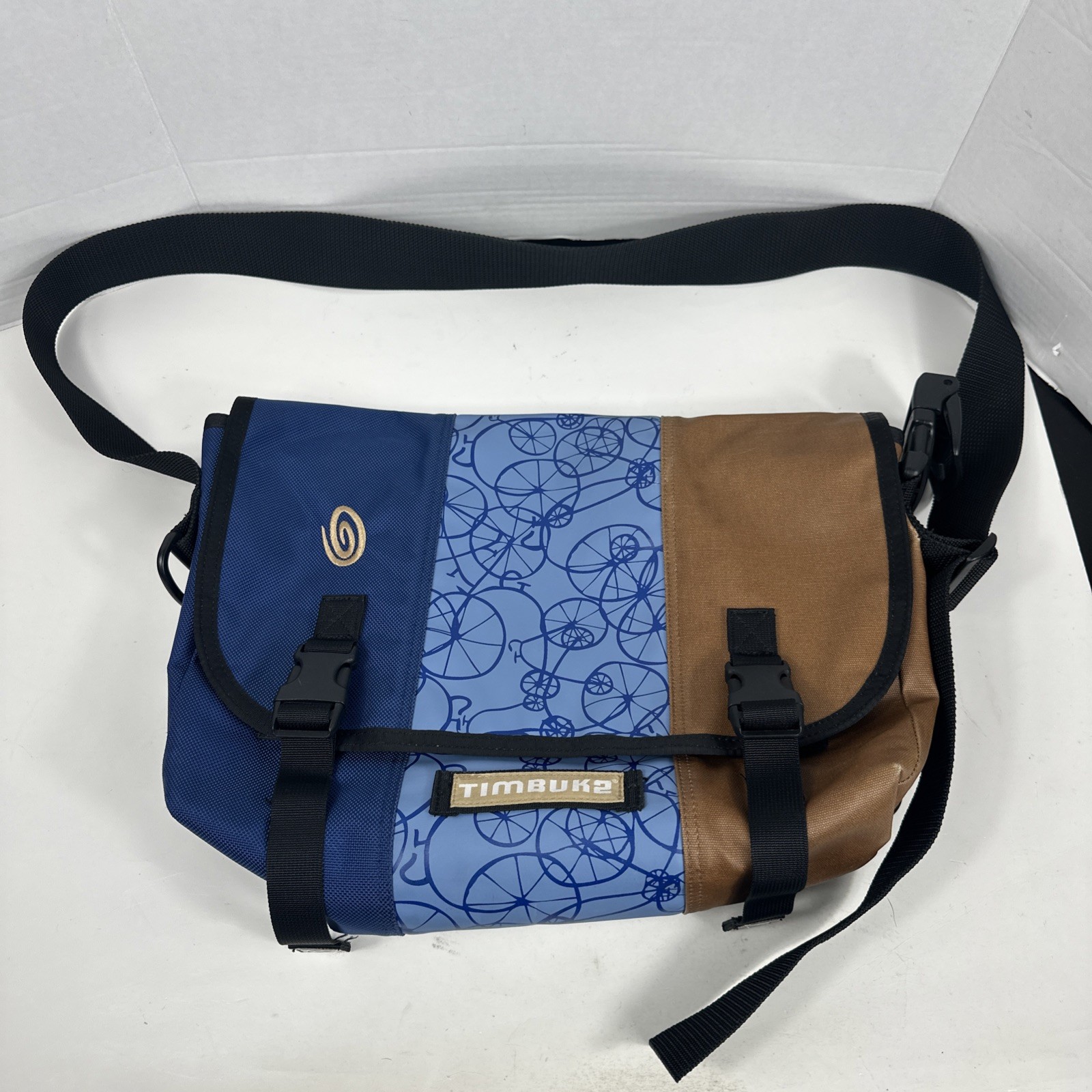 Timbuk2 Bike Messenger Bag Blue Brown Shoulder Strap Zip Compartments Travel