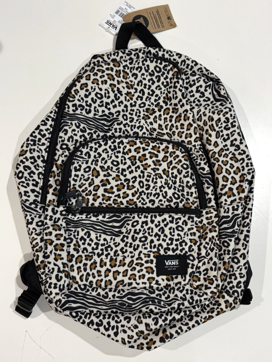 VANS Ranged 2 Prints Backpack Beige Brown Leopard Print School Laptop pocket