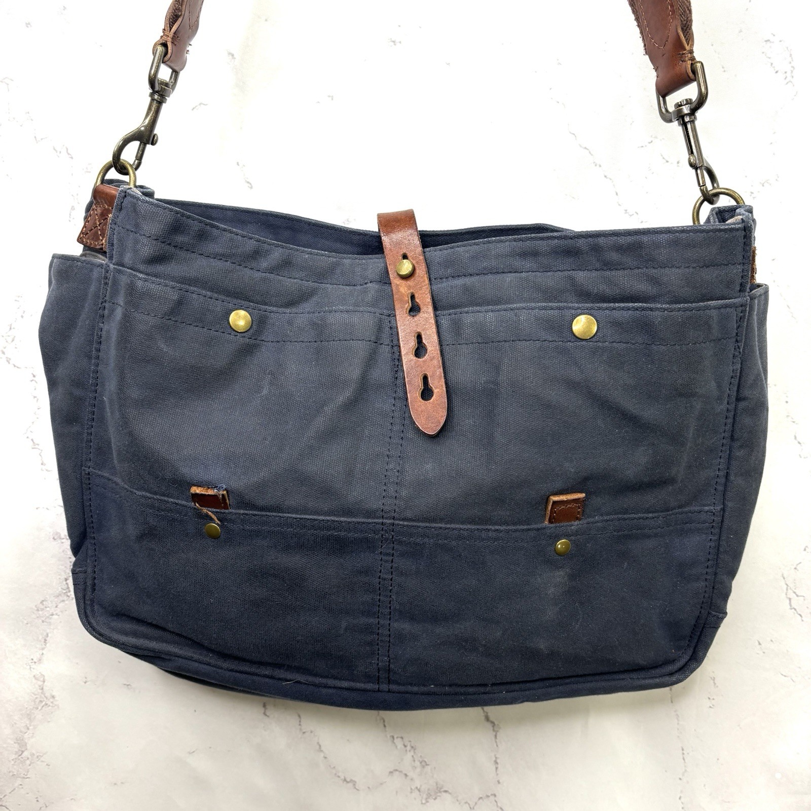 J Crew Dry Goods Abingdon Waxed Canvas Messenger Bag Cotton Leather Shoulder Bag