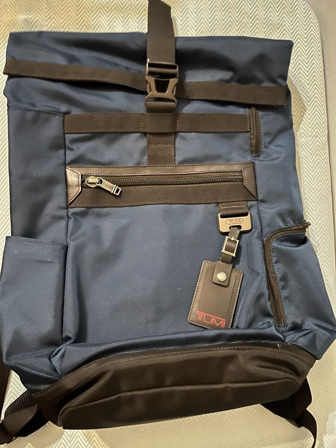 011-0003 Tumi Cypress Roll Top Laptop Backpack in Navy Blue