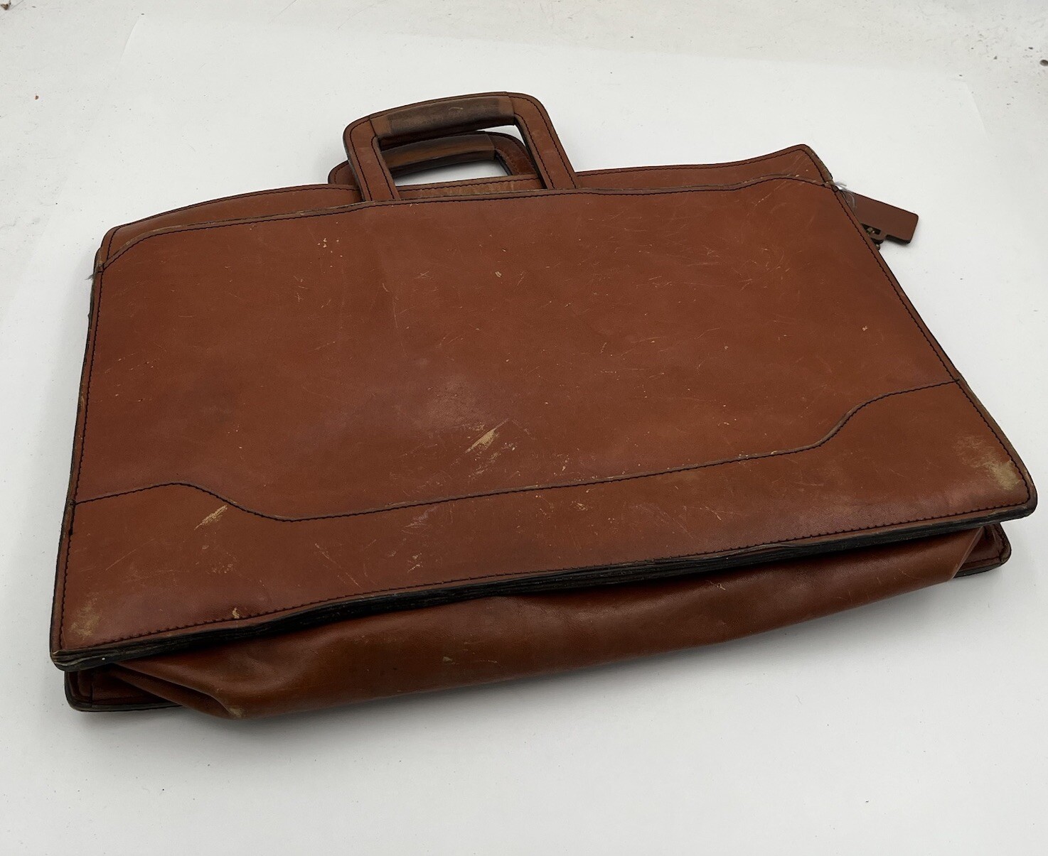 Vintage Schlesinger Brothers Briefcase Casesetter Slim Portfolio Brown Leather