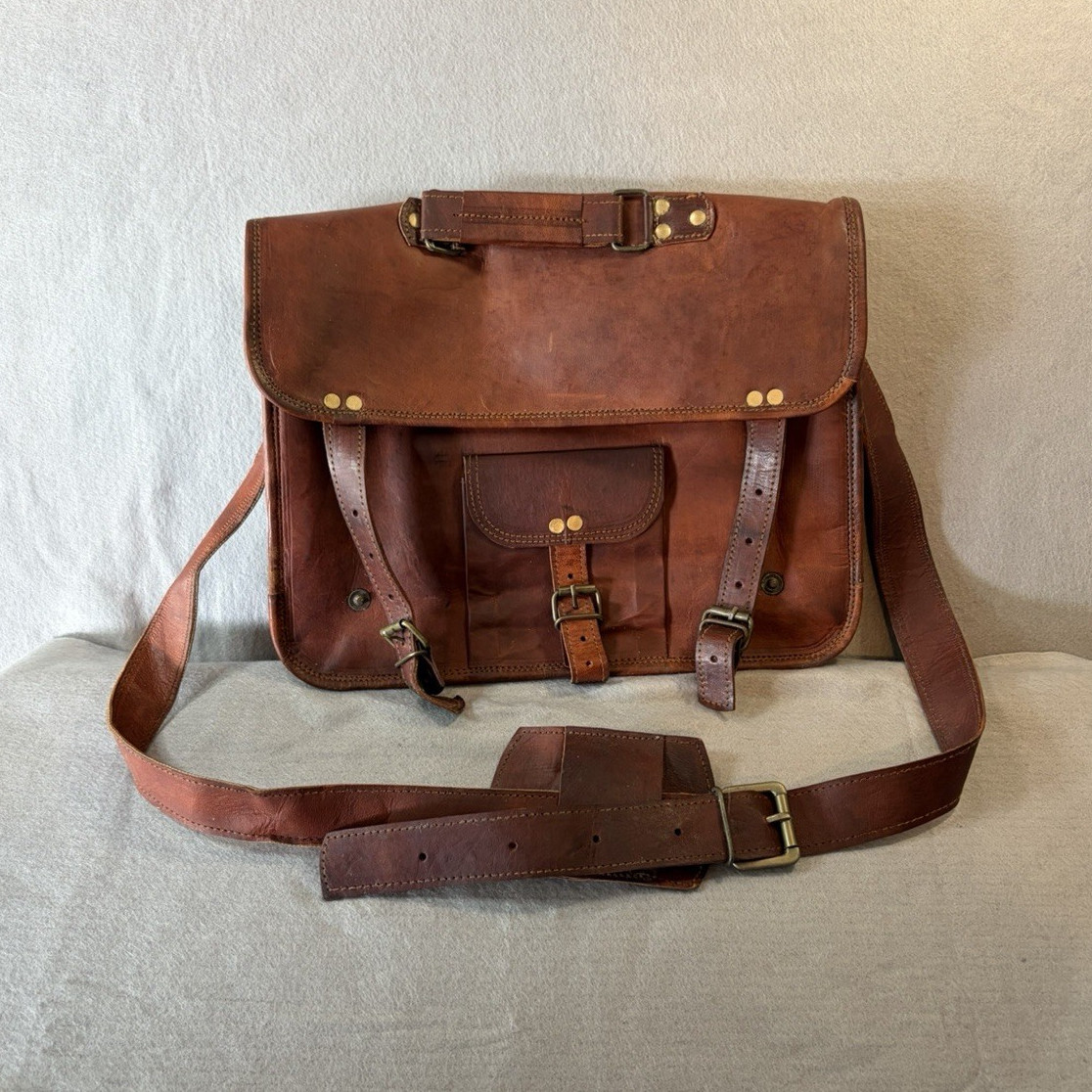 Brown Crossbody Messenger Bag Buckle Flap, Adjustable Strap, Inner/Outer Pockets