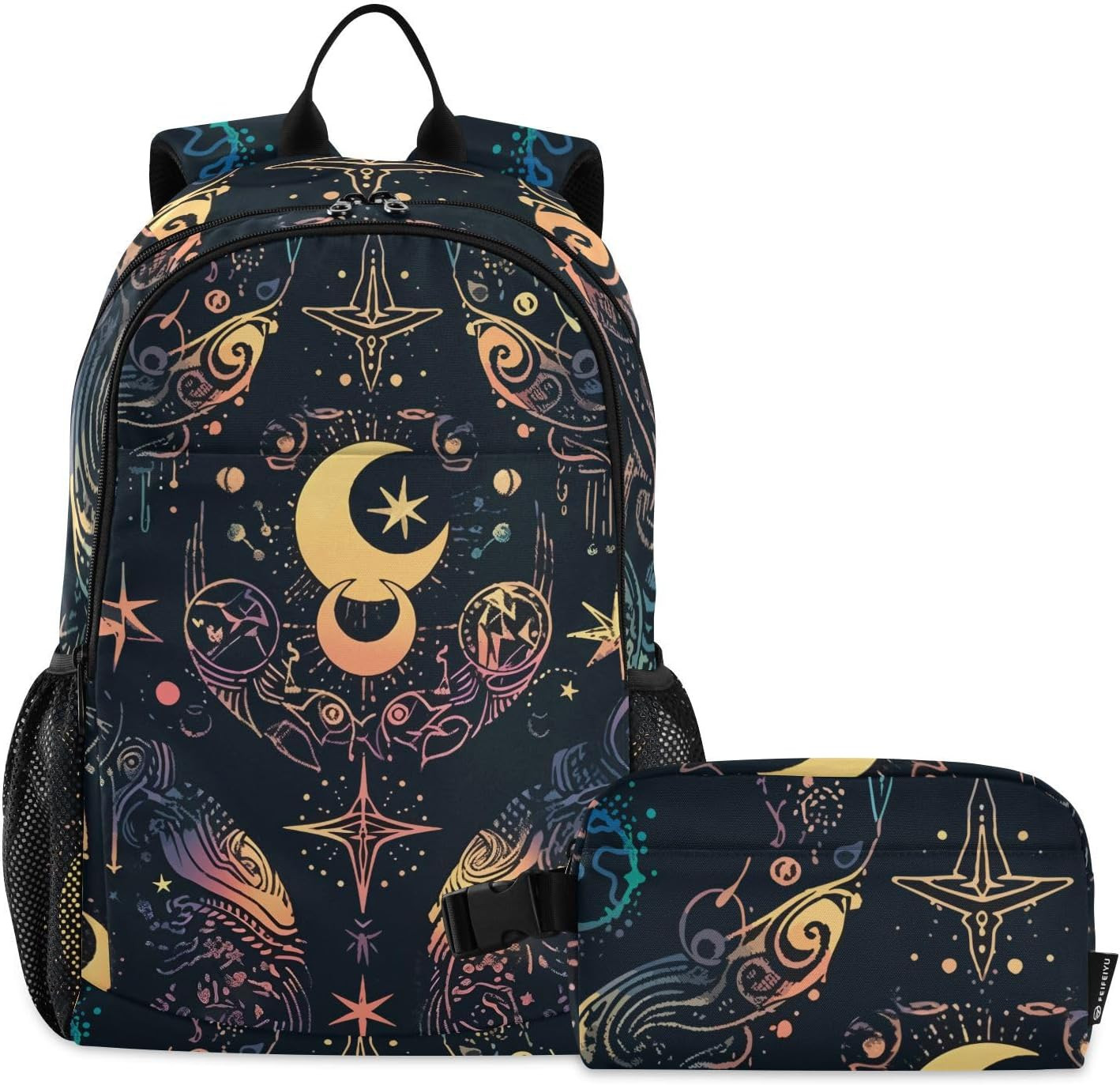Moon Stars Alchemy Witch Backpack and Lunch Bag Set Back Pack Bookbag Cooler Cas