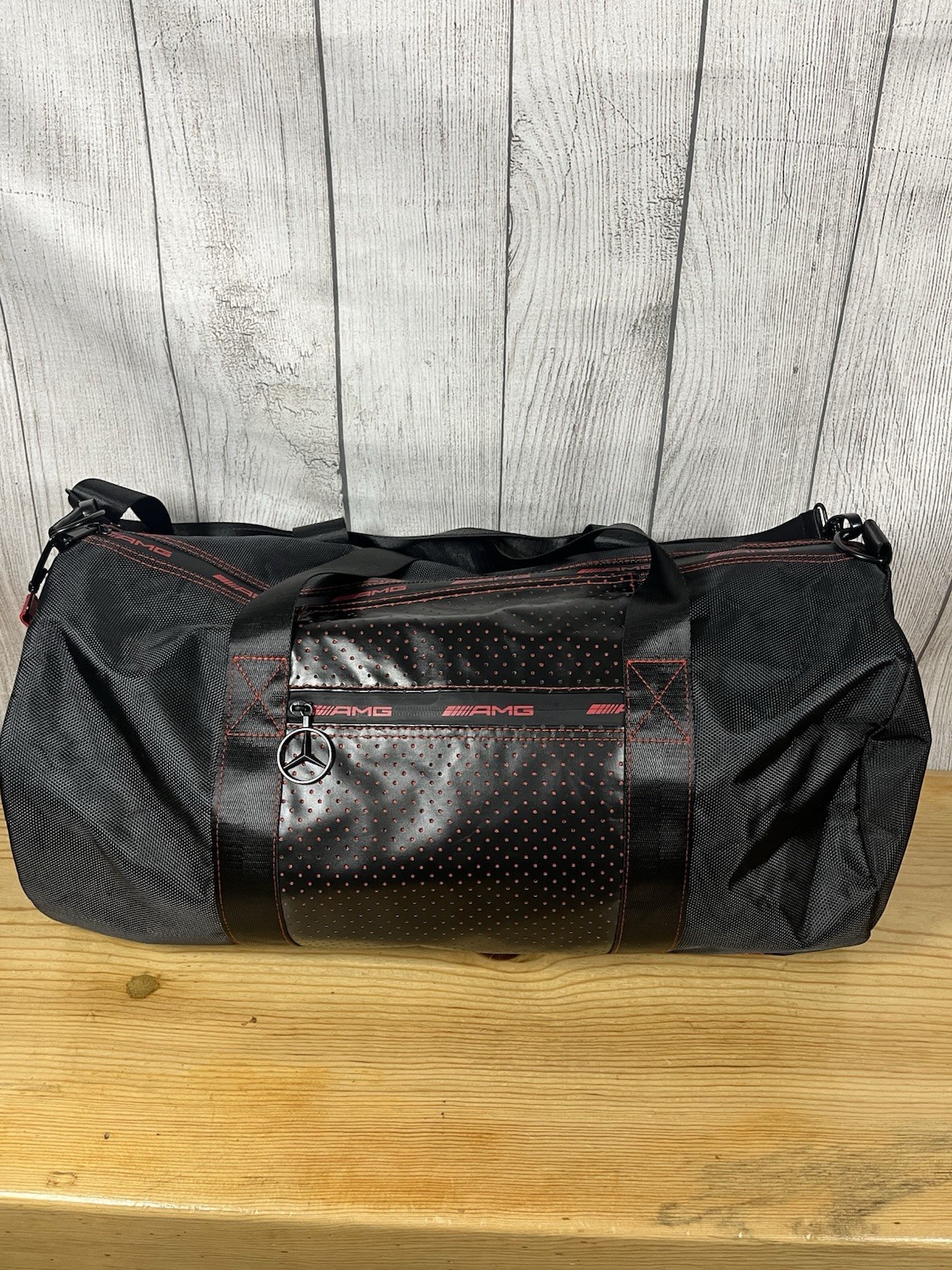 Mercedes Benz AMG Duffle Gym Bag Logo Zipper Black Red Racing Formula One