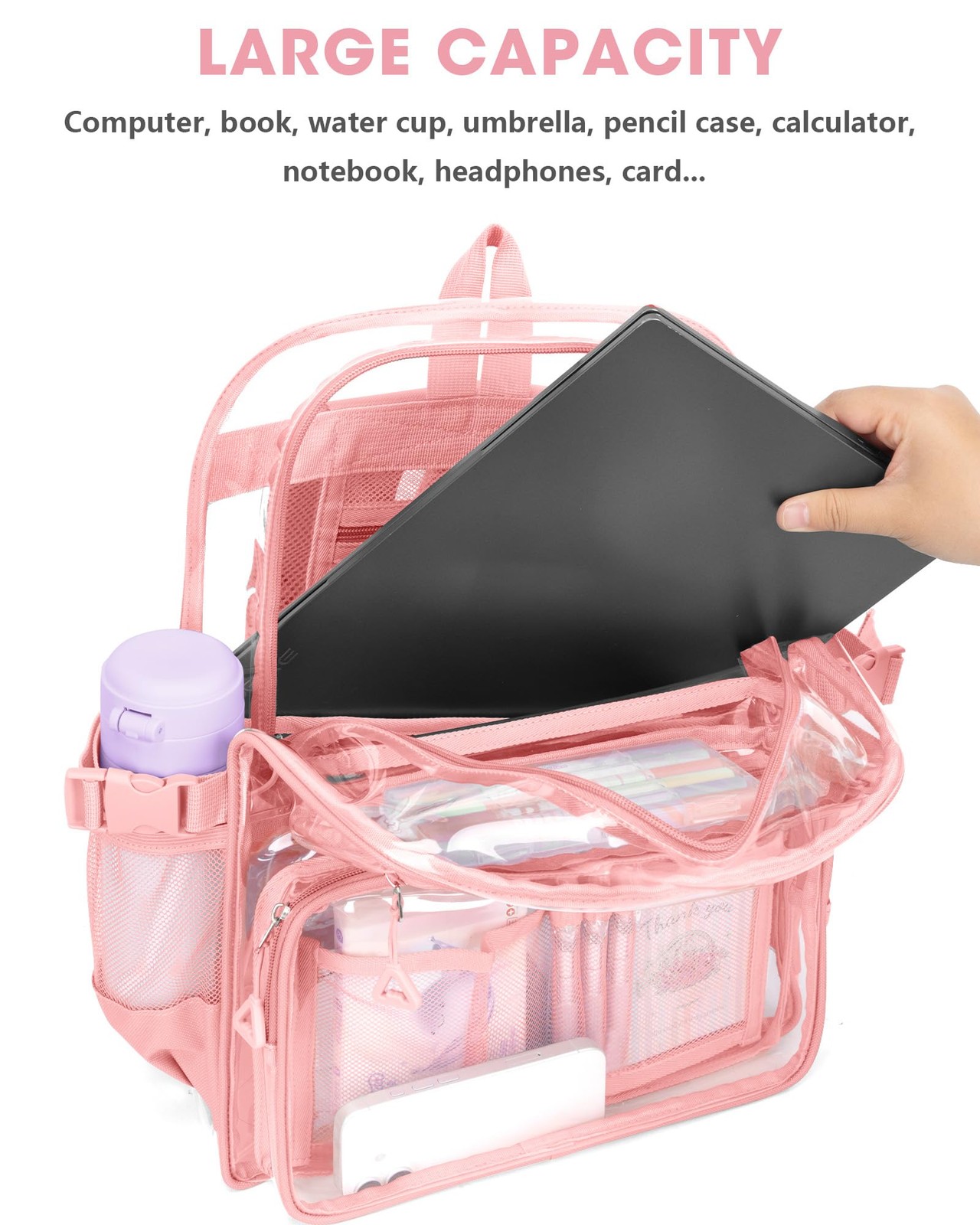 Clear Backpack 16″ X 12″ X 5.5″ Large Capacity PVC Transparent Bookbag – Ideal