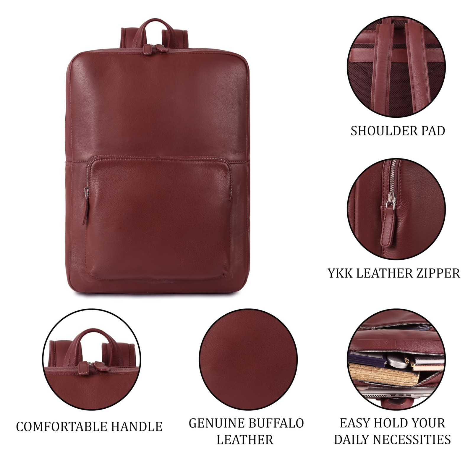 Leather Backpack for Men & Women – Buffalo Leather Laptop Bag with Trolley Sl…