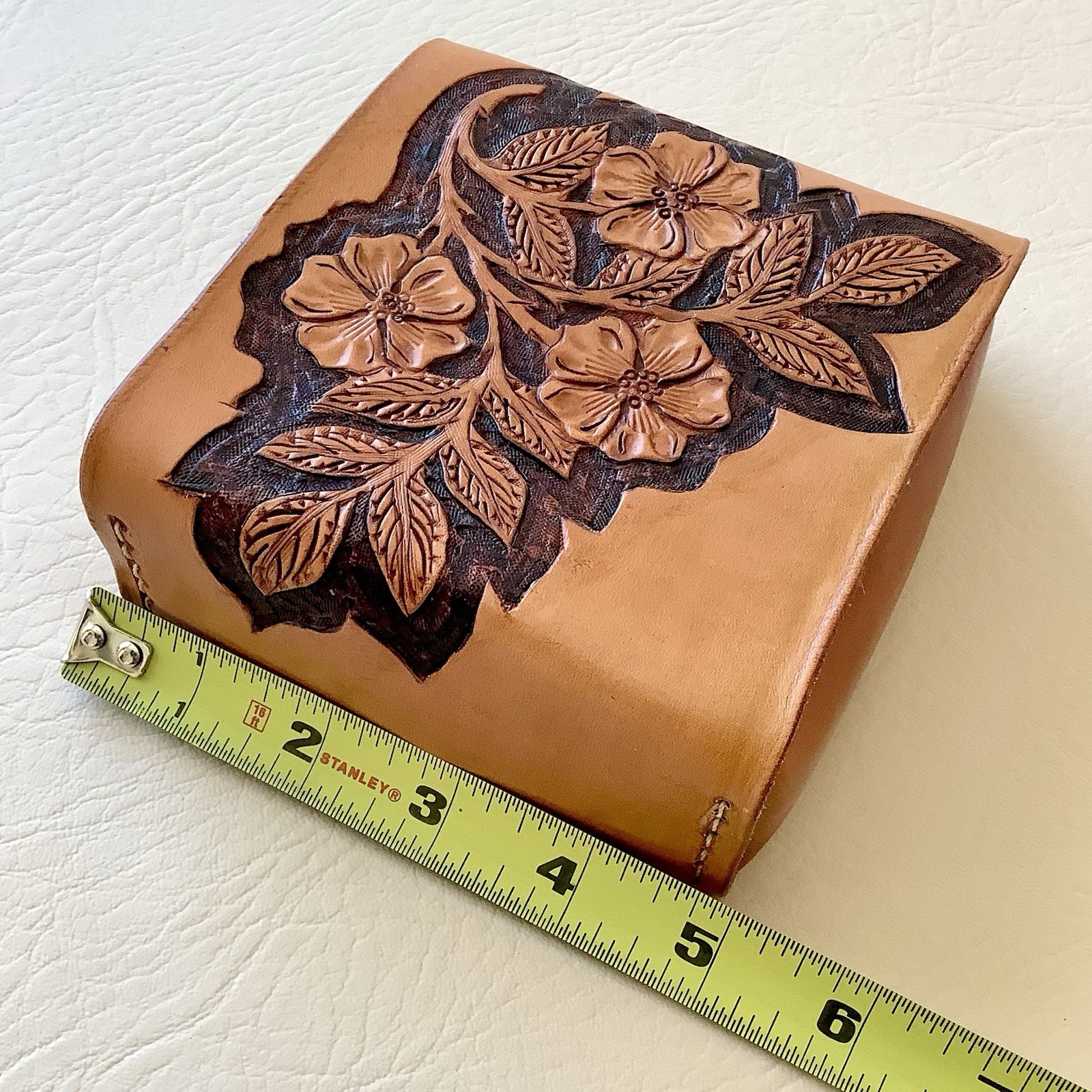 Tooled Leather Case Brown Western Floral Navy Admiral Inscription