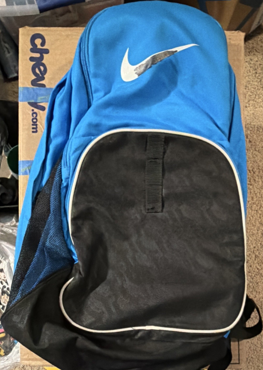 Nike Blue/Black Backpack Zip Closure Padded Adjustable Straps White Swoosh