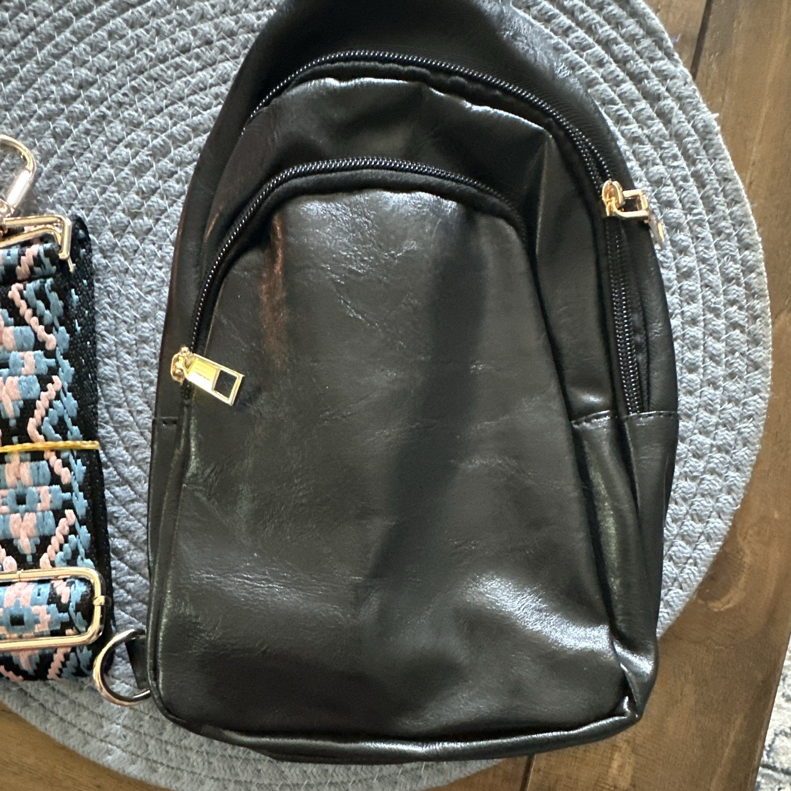 Black Men’s Medium Sling Crossbody Bag, Zip Closure, Adjustable Strap Pockets