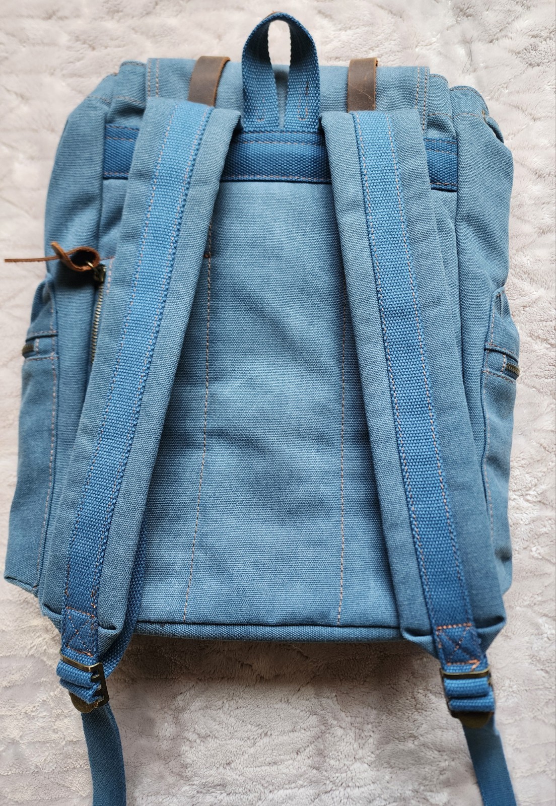 Augur Jans Denim Backpack Drawstring And Magnetic Snap Closure Vintage STYLE