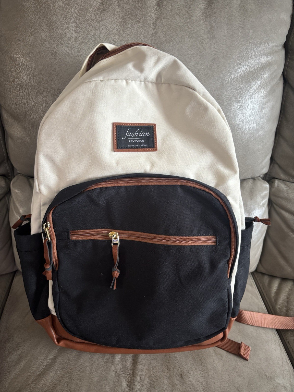 LOVEVOOK Backpack Black Beige Brown Zip Closure Adjustable Strap Pockets
