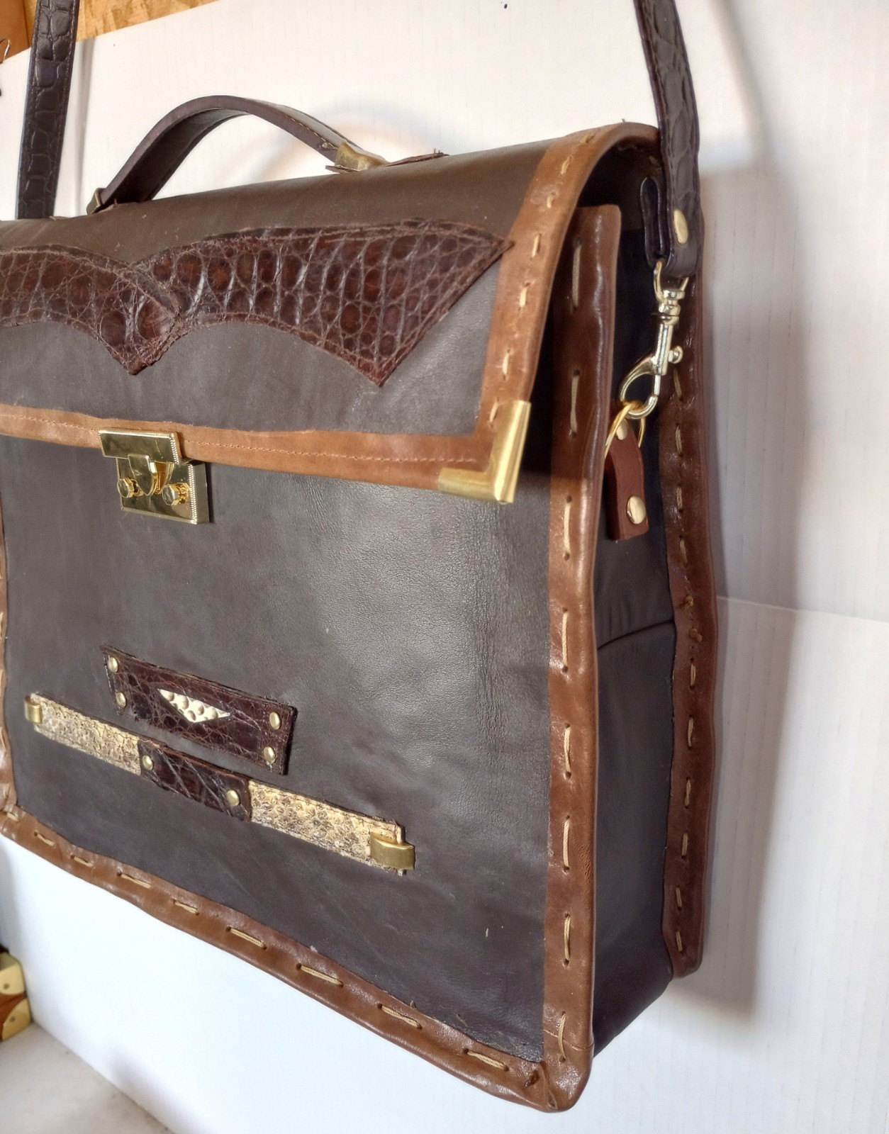Men custom made brown leather Men BRIEFCASE.