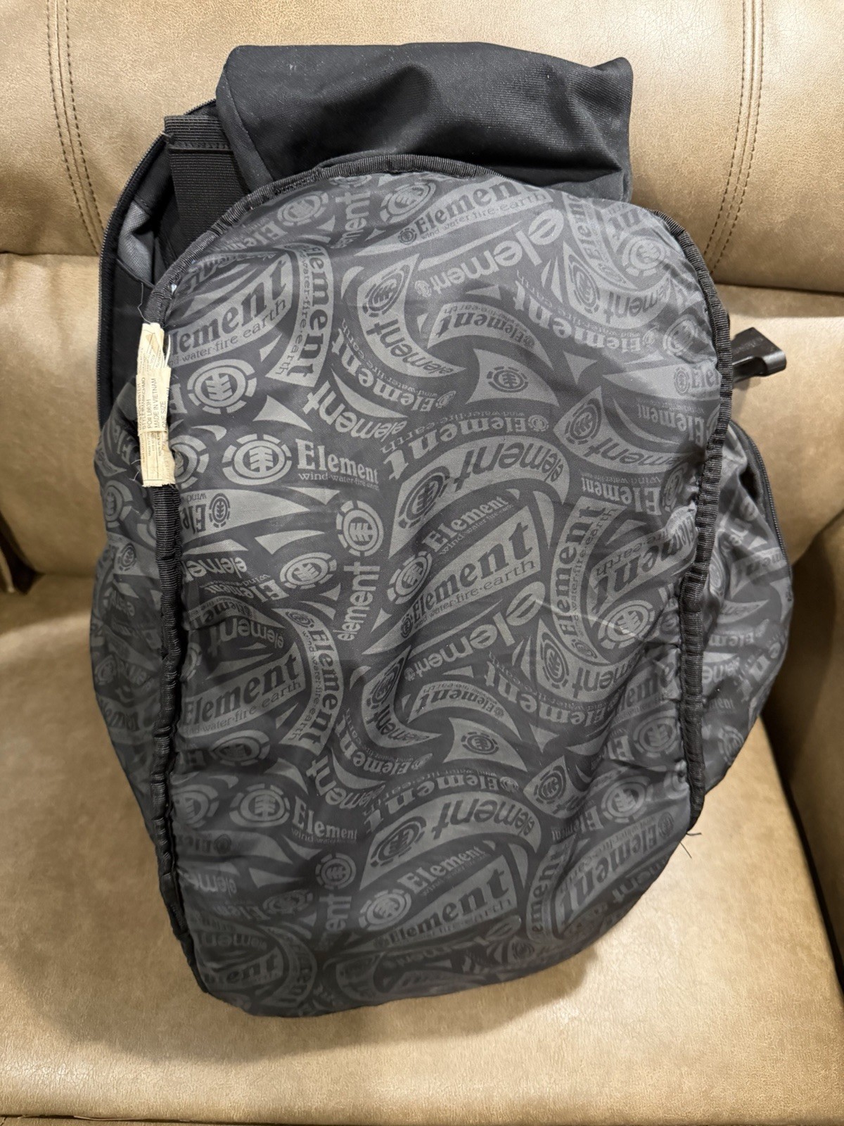 Element Black/Gray Logo Backpack Padded Pockets Zip Buckle Mojave