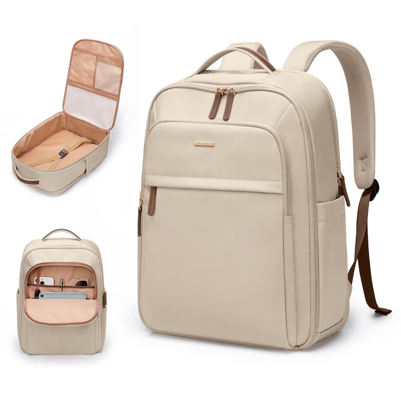 22L Travel Backpack Carry On Bag Airplanes Personal Item 17.3 Inch Apricot