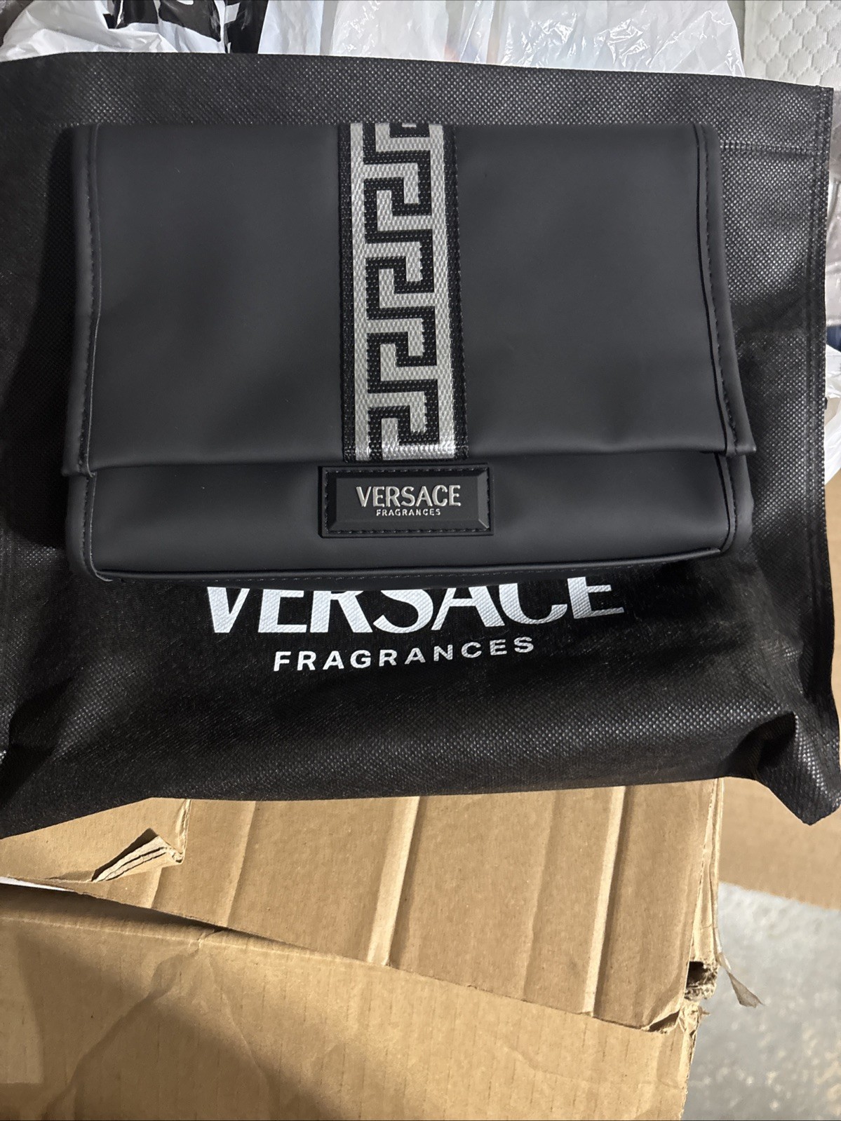 VERSACE Travel Case Pouch Toiletry Bag Black Institutional NEW with Dust Cover