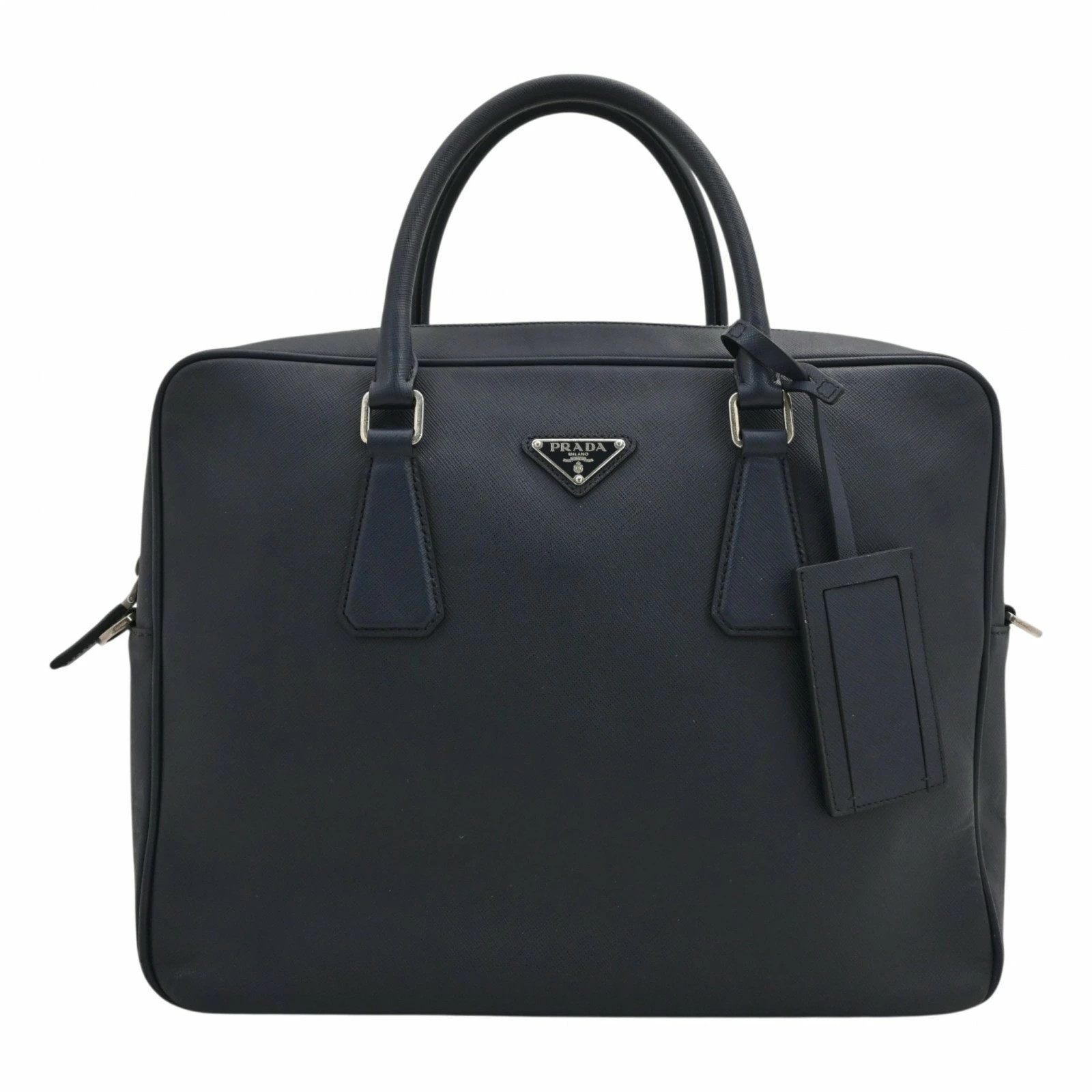 PRADA Triangle Logo Saffiano Briefcase Tote Bag Business Bag Navy B Rank Pr5843V