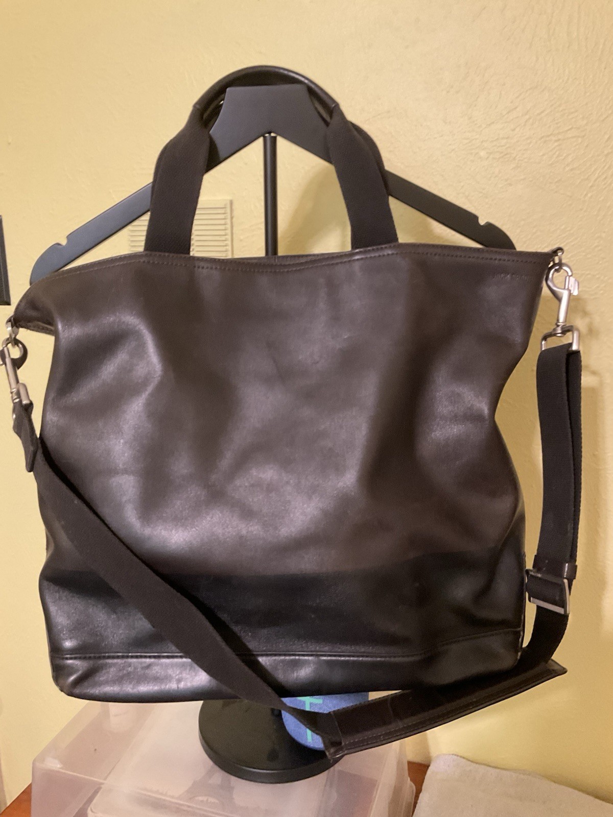 JACK SPADE NY Dipped Leather Utility Tote Crossbody Strap Black Brown Large Mens