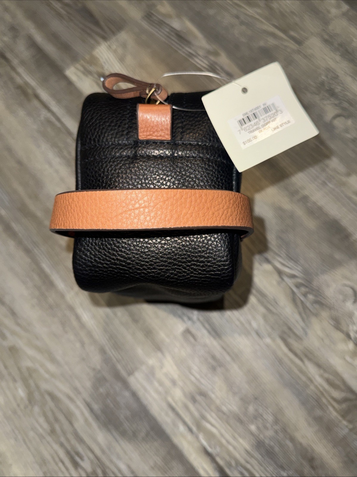 Fossil Black Genuine Leather Zip Around Shave Kit Toiletry Bag Dopp Travel