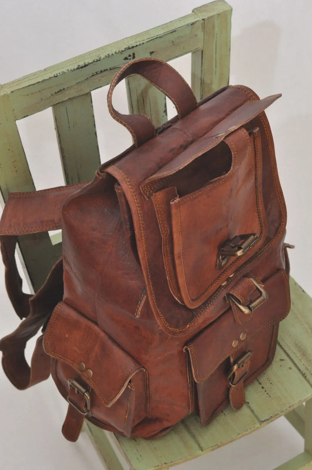 Genuine Vintage Leather Laptop Backpack Knapsack Rucksack Travel Bag Men & Women