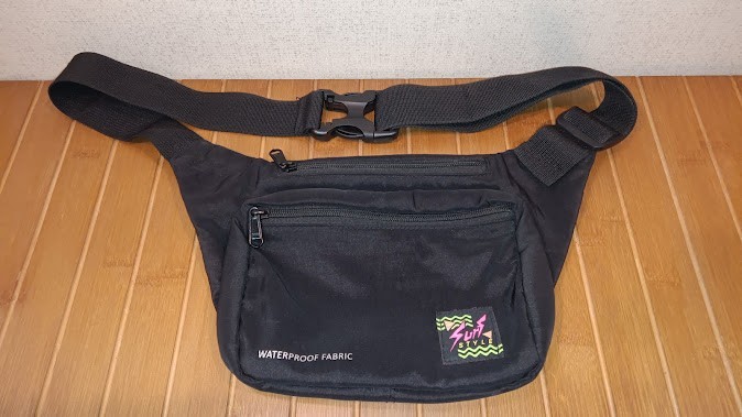 Vintage Surf Style Fanny Pack Black Belt Bag Waterproof Fabric Double Pocket