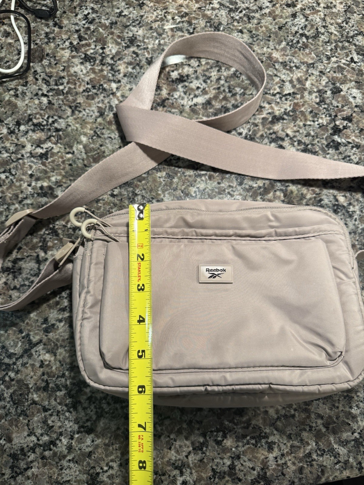 Reebok Beige Messenger Bag Adjustable Strap Outer Pockets Medium