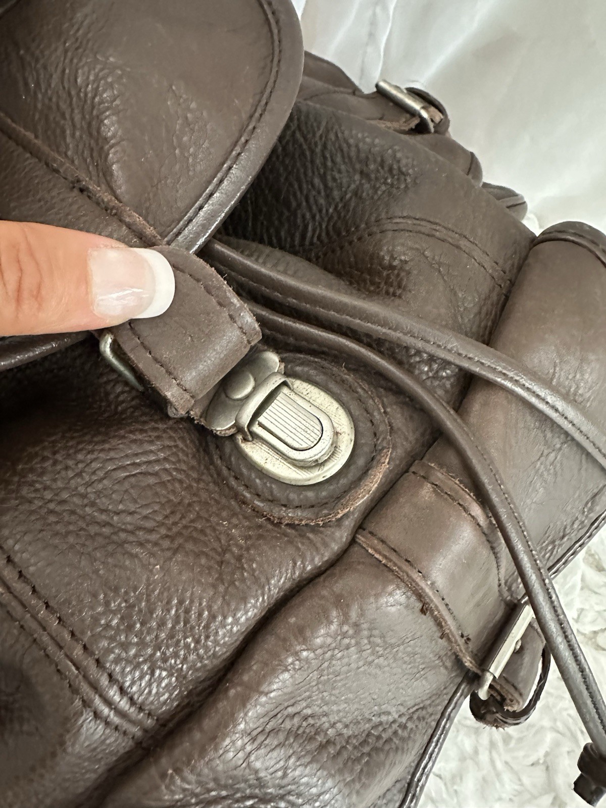 Vintage Leather Drawstring Backpack Brown Distressed Genuine Cowhide Unisex