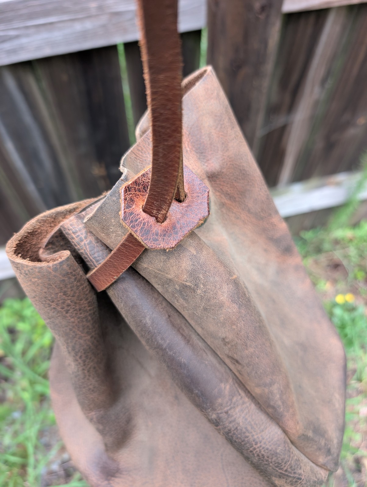 BOHO leather cowhide buffalo duffel bucket bag distressed cowboy western style