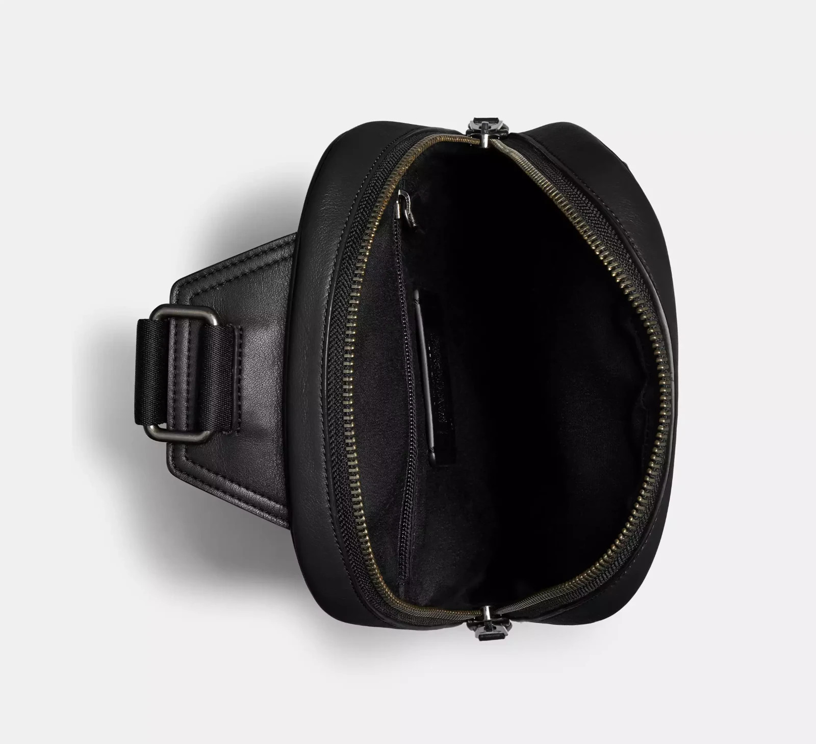 AUTH Coach #C2931 Graham Black Leather Gunmetal Men’s Unisex Sling Bag Crossbody
