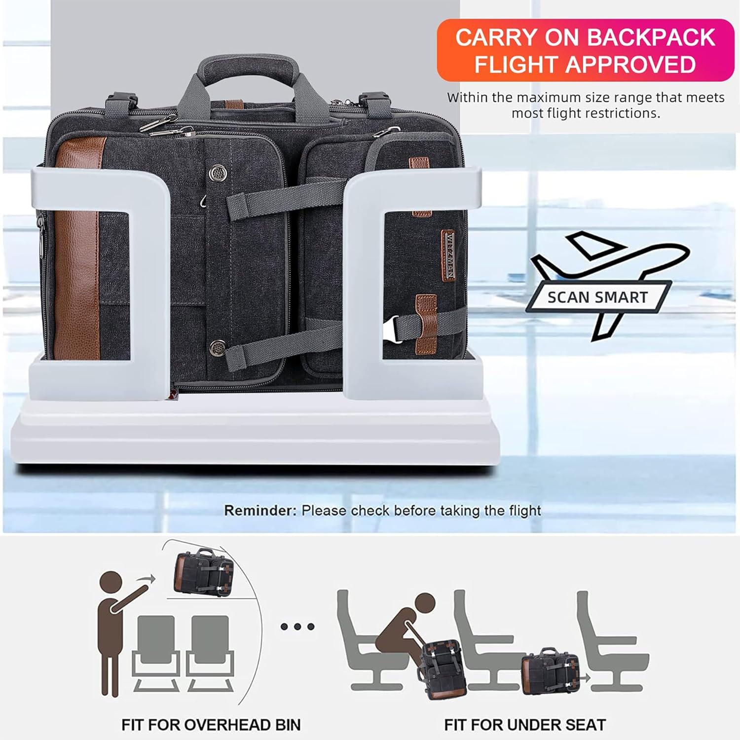 Canvas Travel Backpack for Men Large Laptop Backpack Fit 16 Inch Carry-On Airlin