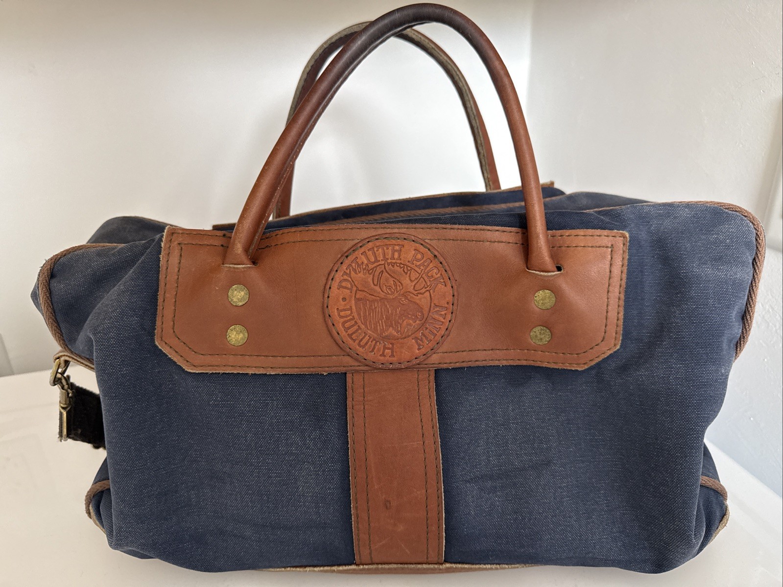 Duluth Pack Minn. Blue Canvas Leather Briefcase USA Travel Bag VTG Well Used