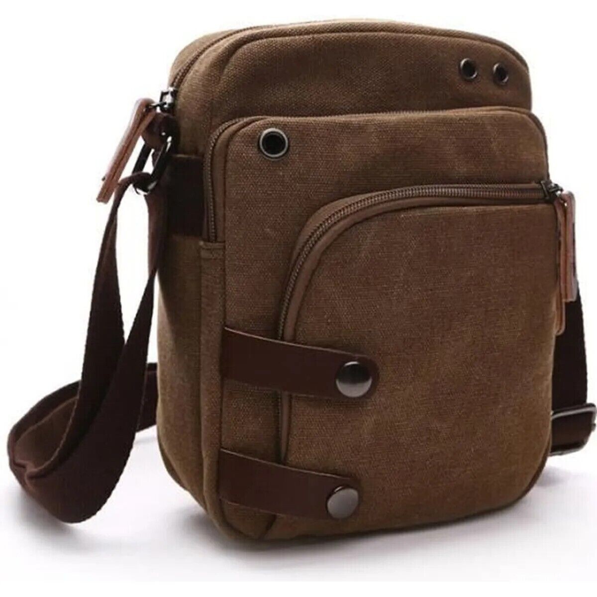 Vintage Men’s Canvas Bag Zipped Shoulder Shoulder Bag Coffee Bag
