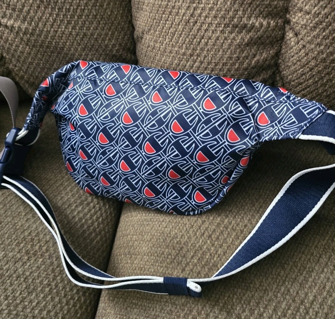 Champion Geometric Blue/Red/White Zip Belt Bag Fanny Pack, Adjustable Strap