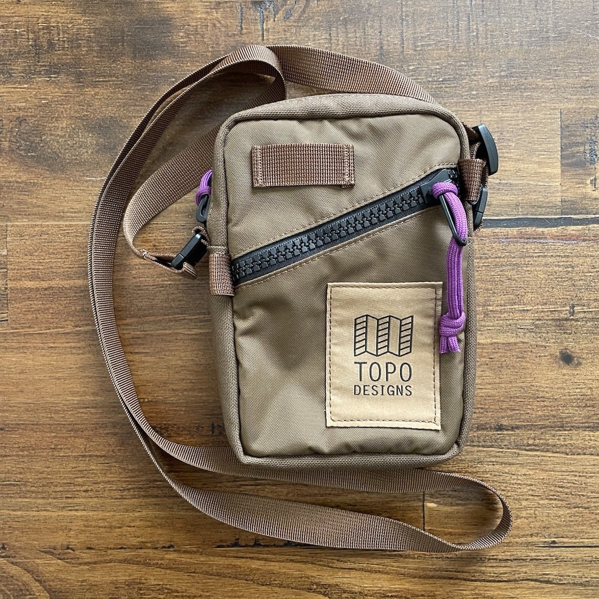 Topo Designs Brown Small Crossbody Bag Zip Closure Adjustable Strap Lined