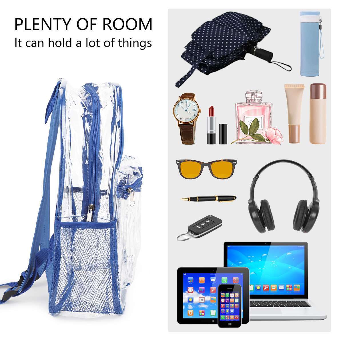 Clear Backpack Transparent See Through School Security Heavy Duty Bookbag Tote