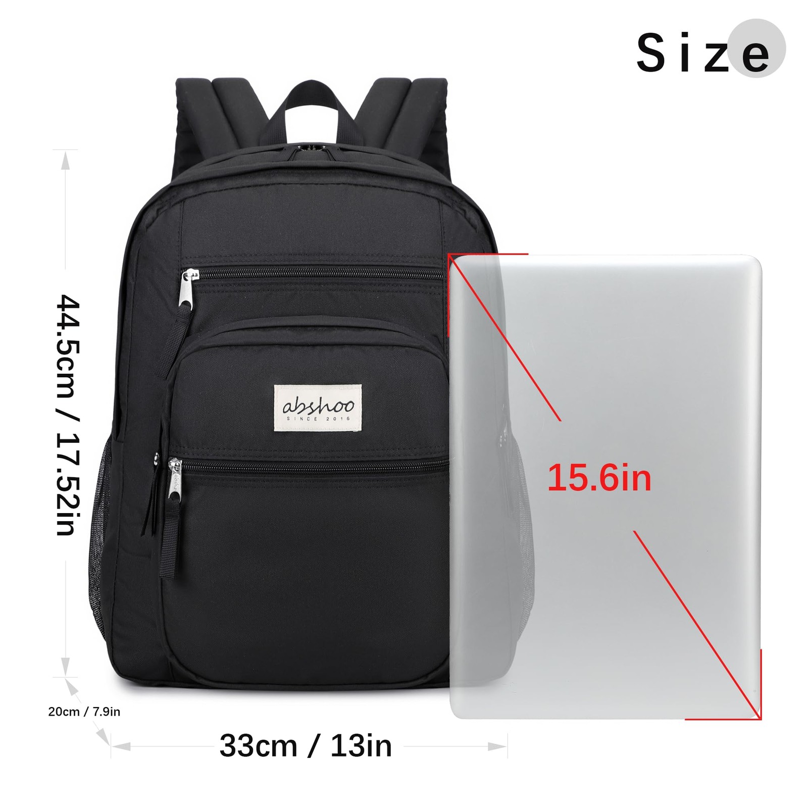 34L Water Resistant Backpack for School College Travel Black