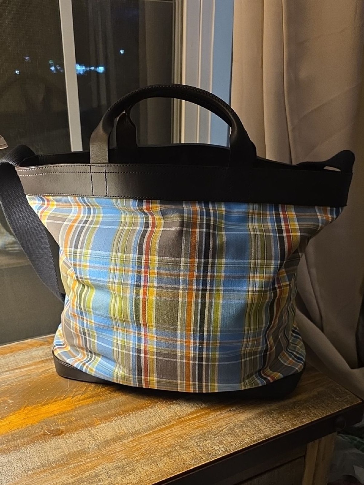 Jack Spade Plaid Fabric Open Tote Bag
