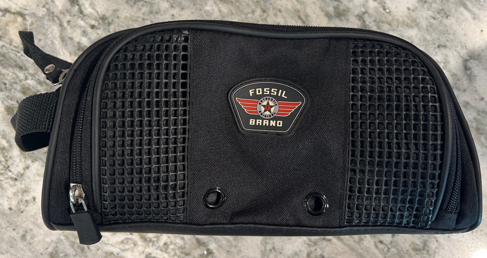 Fossil Toiletries Bag ~ Black Double Zipper 10.5”x4.5”