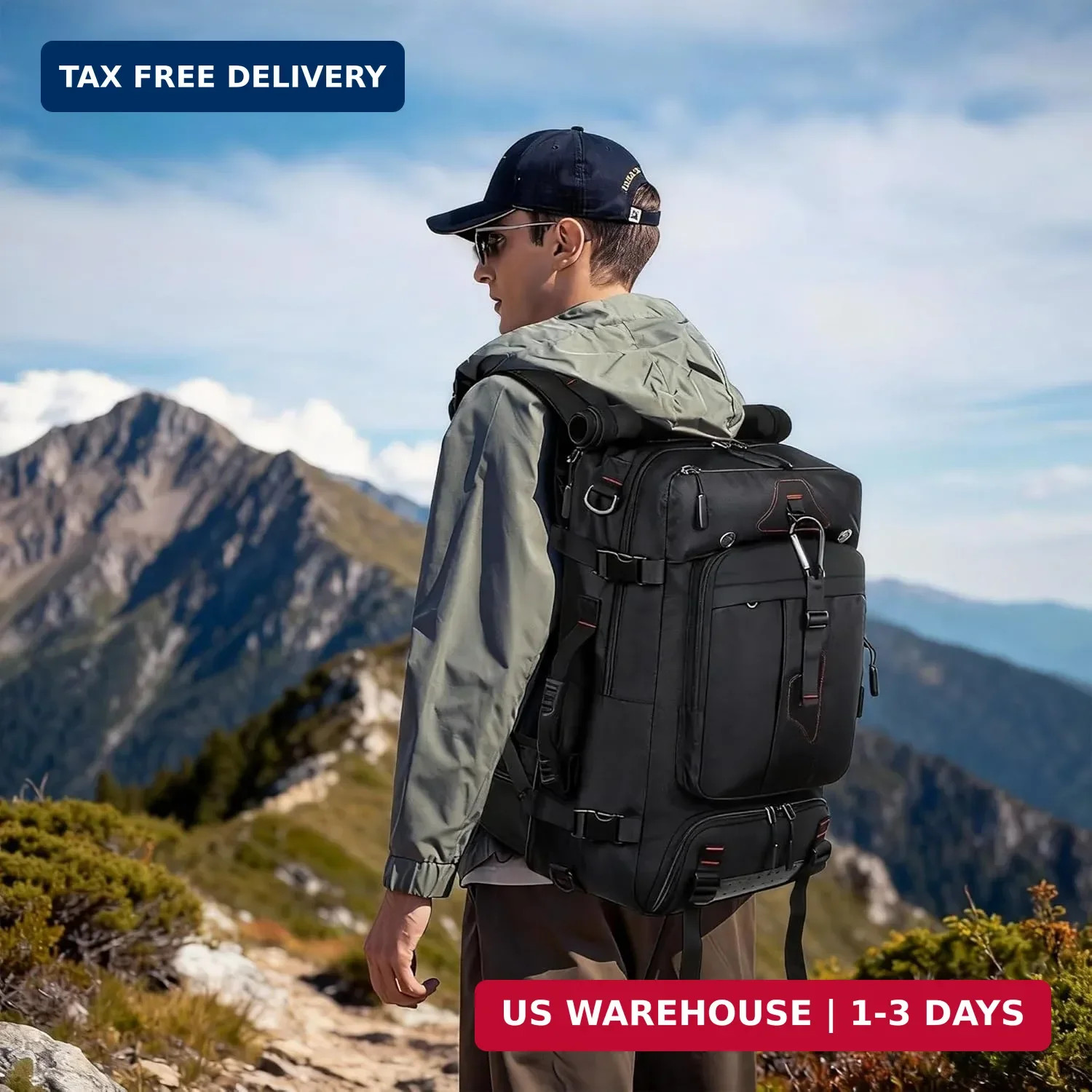 60L Large Travel Backpack with Shoe Compartment, Convertible Utility Backpack fo